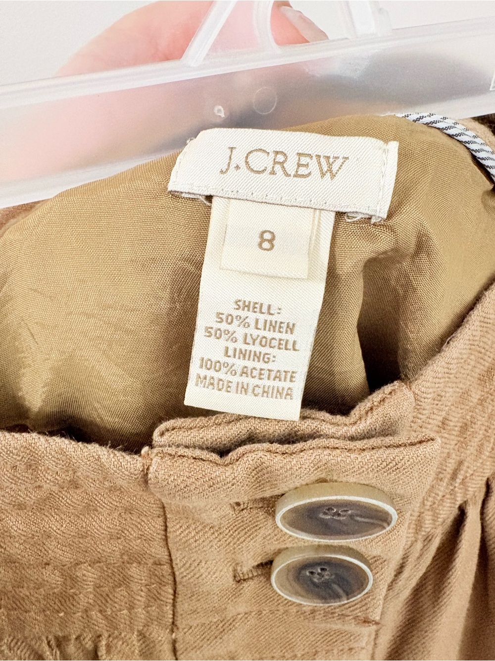 JCREW Linen Blend Skirt Tan Utility Pocket Button Front Elevated Preppy Size M - Picture 4 of 4
